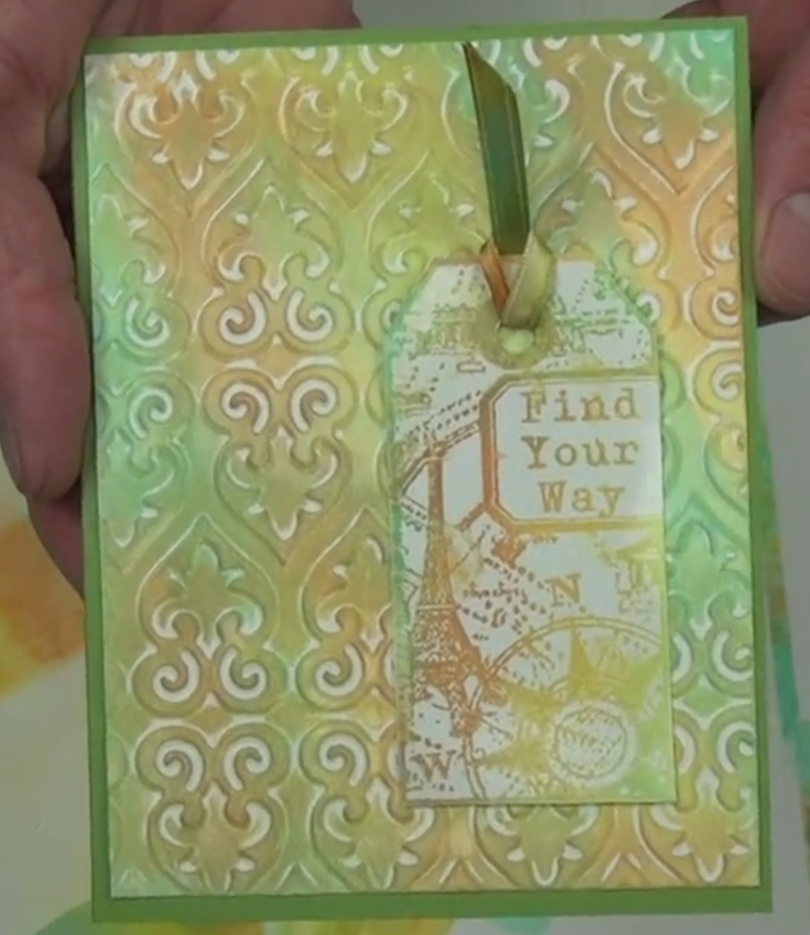 Use Kaleidacolor with a brayer and a stamp to make this fun card. 